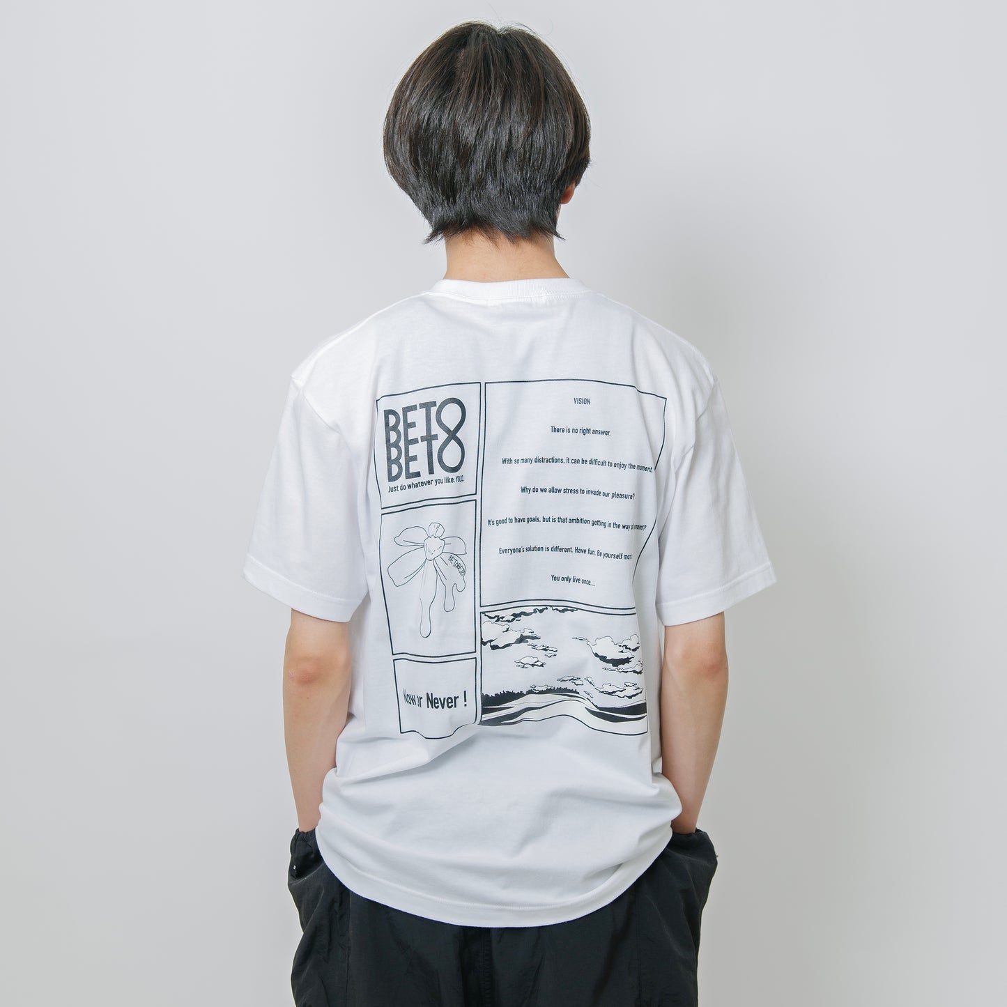 BETOBETO25 メッセージバックプリントTシャツ